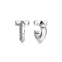 Tiffany T Hoop Earrings in White Gold with Diamonds Mini
