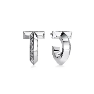 Tiffany T Hoop Earrings in White Gold with Diamonds Mini
