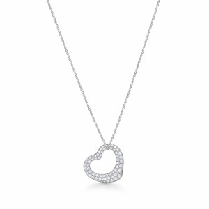Elsa Peretti® Open Heart Pendant in White Gold with Pavé Diamonds