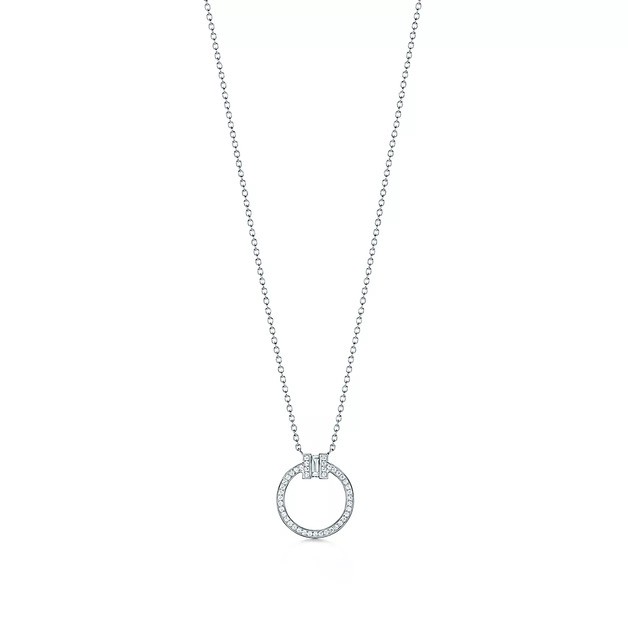 Tiffany T Diamond Pendant in White Gold with a Baguette Diamond