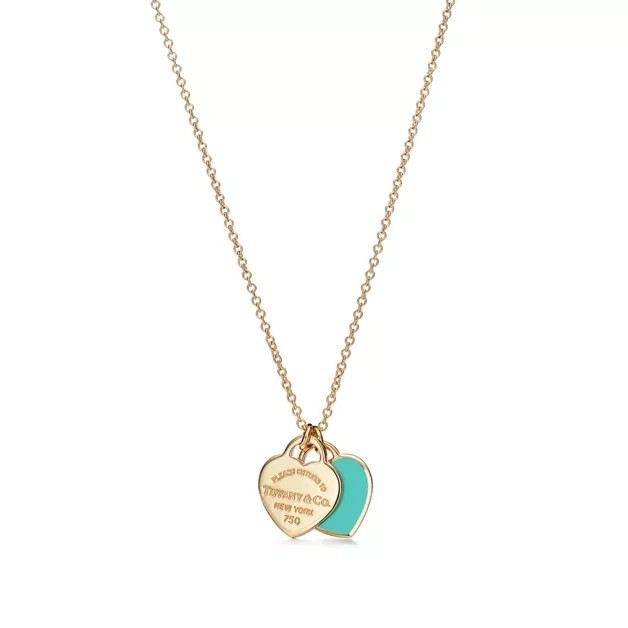 Return to Tiffany™ Mini Double Blue Heart Tag Pendant in Yellow Gold Front