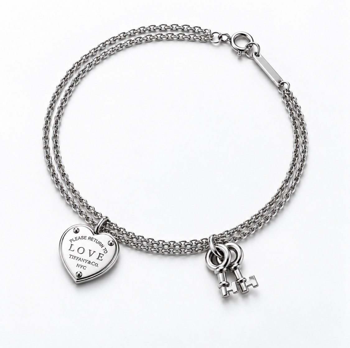 Return to Tiffany Love Heart & Keys Double Chain Bracelet in Sterling Silver