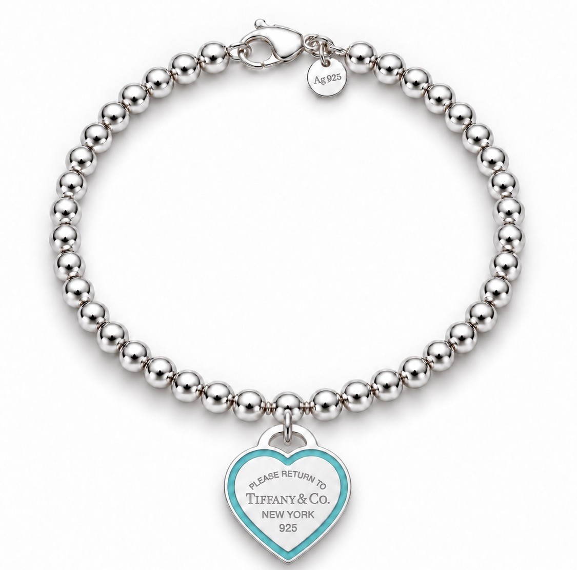 Return to Tiffany® Tiffany Blue® Outline Enamel Small Heart Tag Bead Bracelet – Sterling Silver, 4 mm
