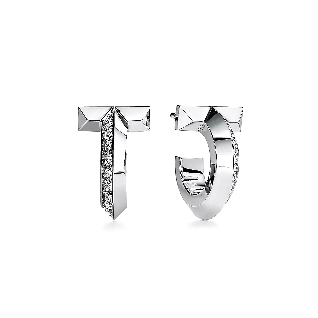 Tiffany T Hoop Earrings in White Gold with Diamonds Mini