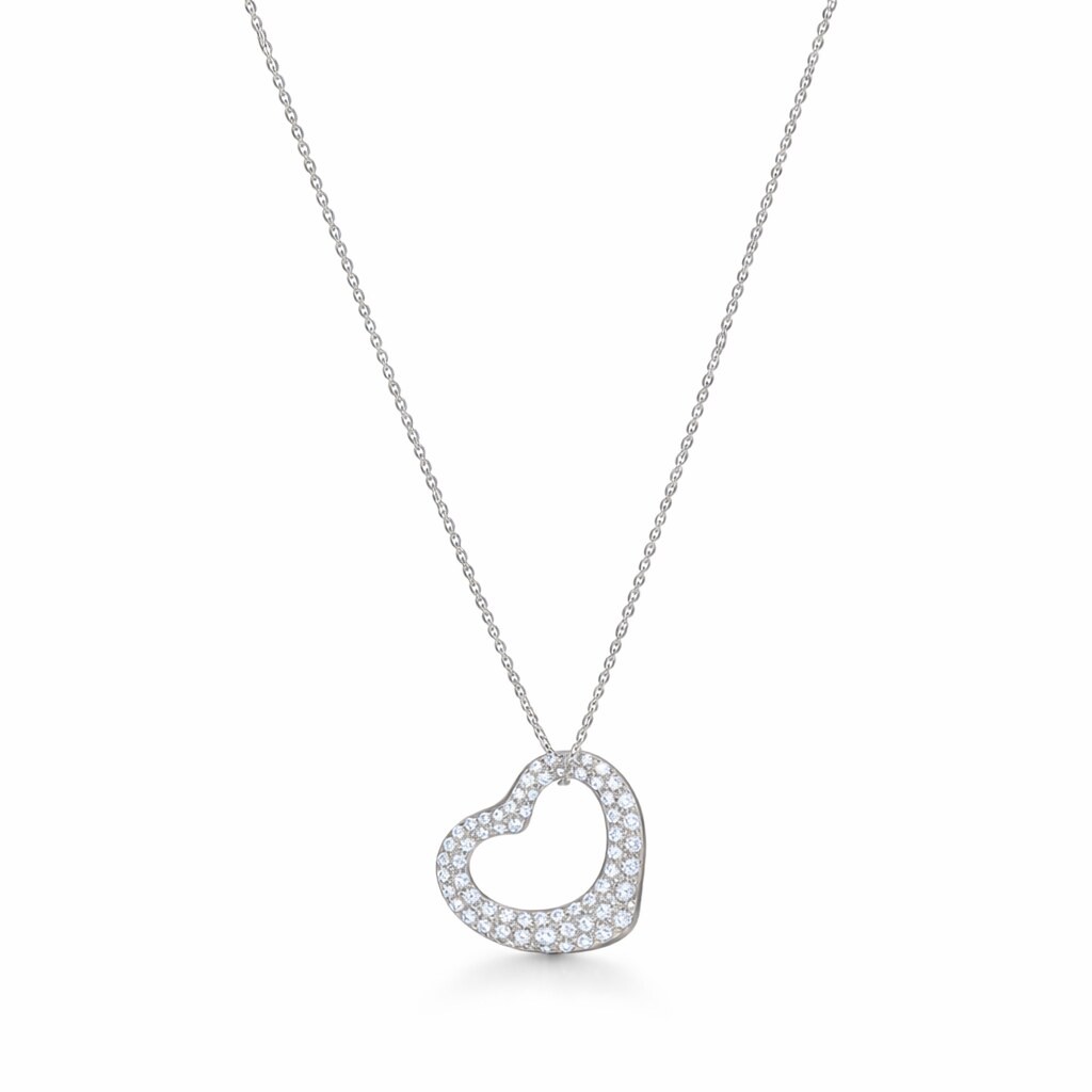 Elsa Peretti® Open Heart Pendant in White Gold with Pavé Diamonds