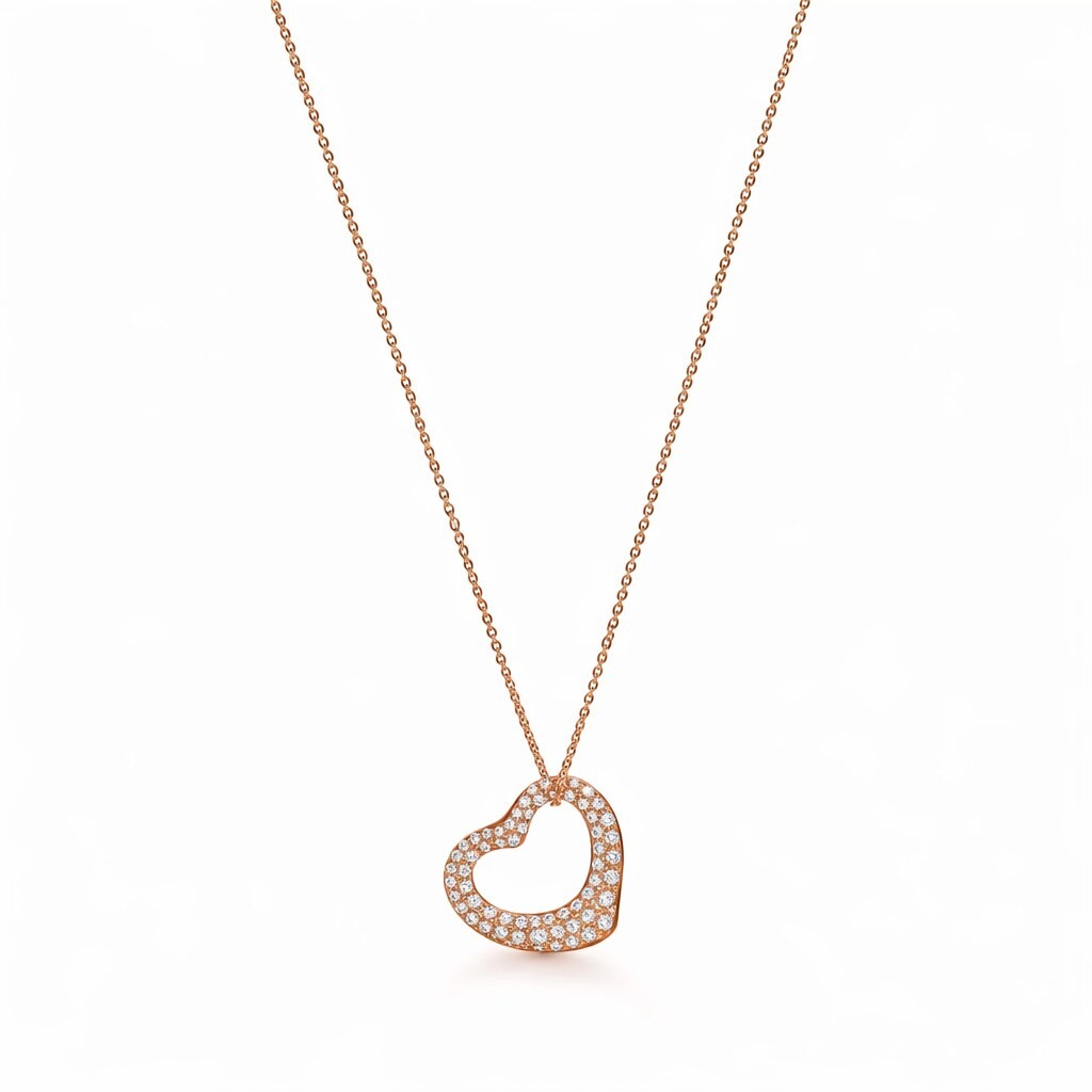 Elsa Peretti® Open Heart Pendant in Rose Gold with Pavé Diamonds