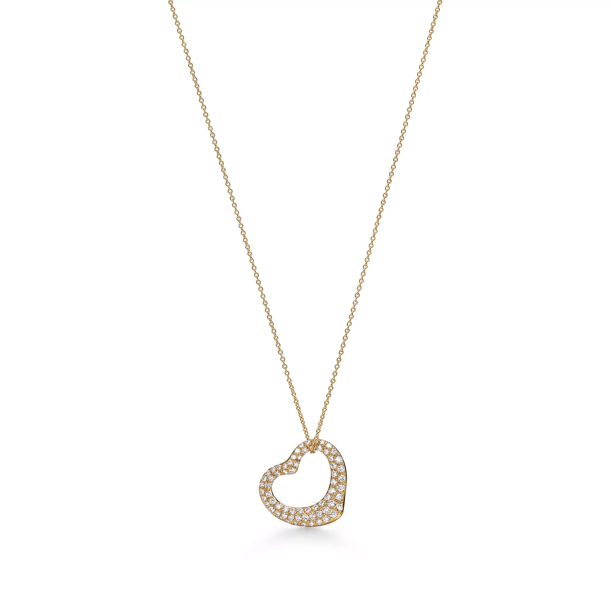 Elsa Peretti® Open Heart Pendant in Yellow Gold with Pavé Diamonds