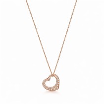 Elsa Peretti® Open Heart Pendant in Rose Gold with Pavé Diamonds