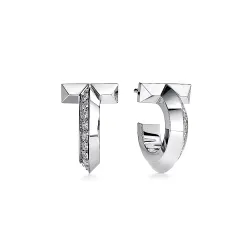 Tiffany T Hoop Earrings in White Gold with Diamonds Mini