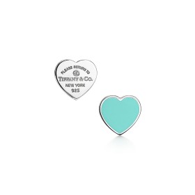Return to Tiffany Heart Tag Earrings in Silver with Tiffany Blue and a Diamond, Mini
