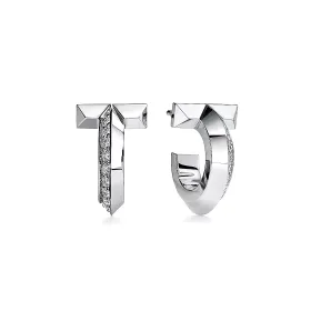 Tiffany T Hoop Earrings in White Gold with Diamonds Mini